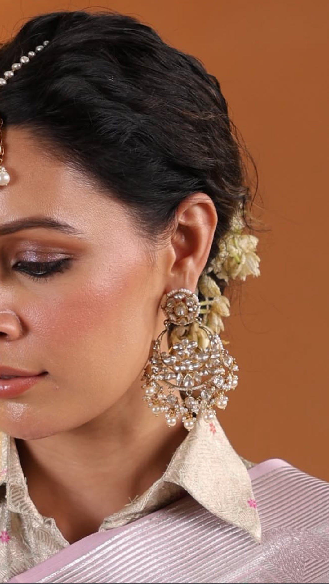 925 Silver Rainaz Polki Chandbali Earring