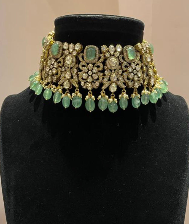 925 Silver Maitrayee Polki Choker Necklace - Amrrutam