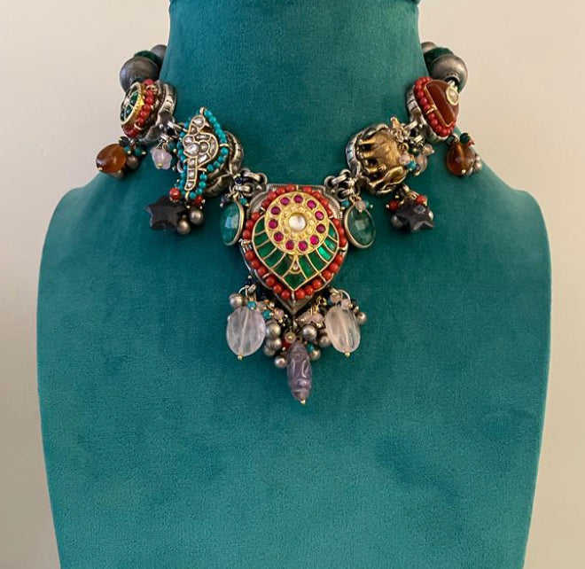 925 Silver Khushalee Fusion Choker Necklace - Amrrutam