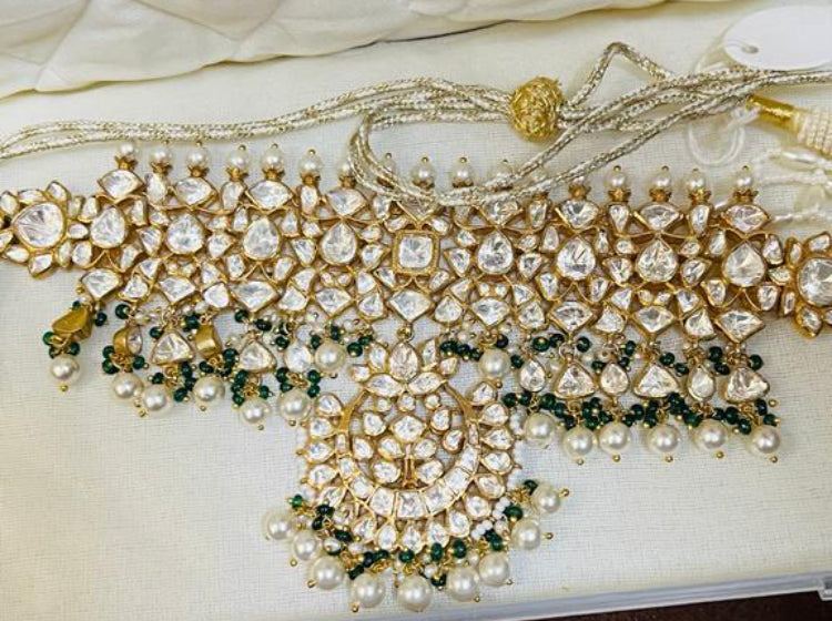 925 Silver Saraj Polki Necklace Set - Amrrutam