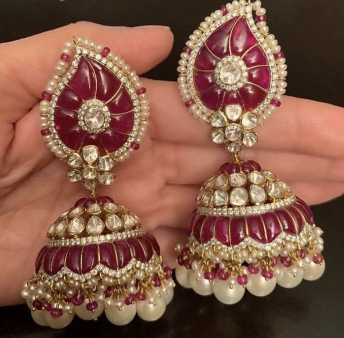 925 Silver Rushali Ruby Jhumka Earrings - Amrrutam Jewellery