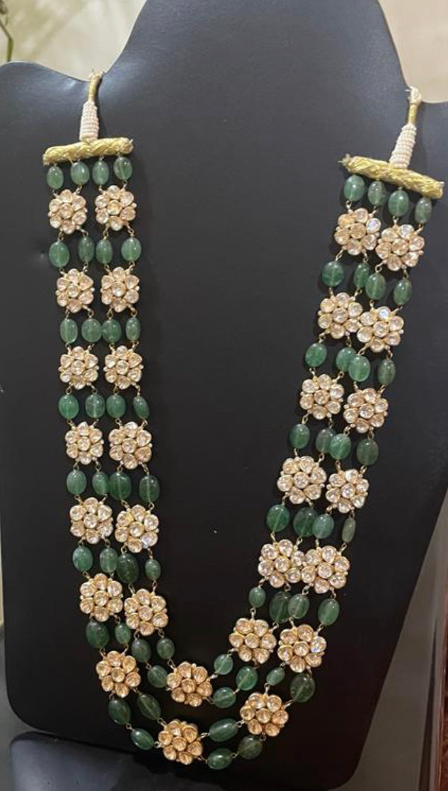 925 Silver Palak Polki Necklace Set - Amrrutam