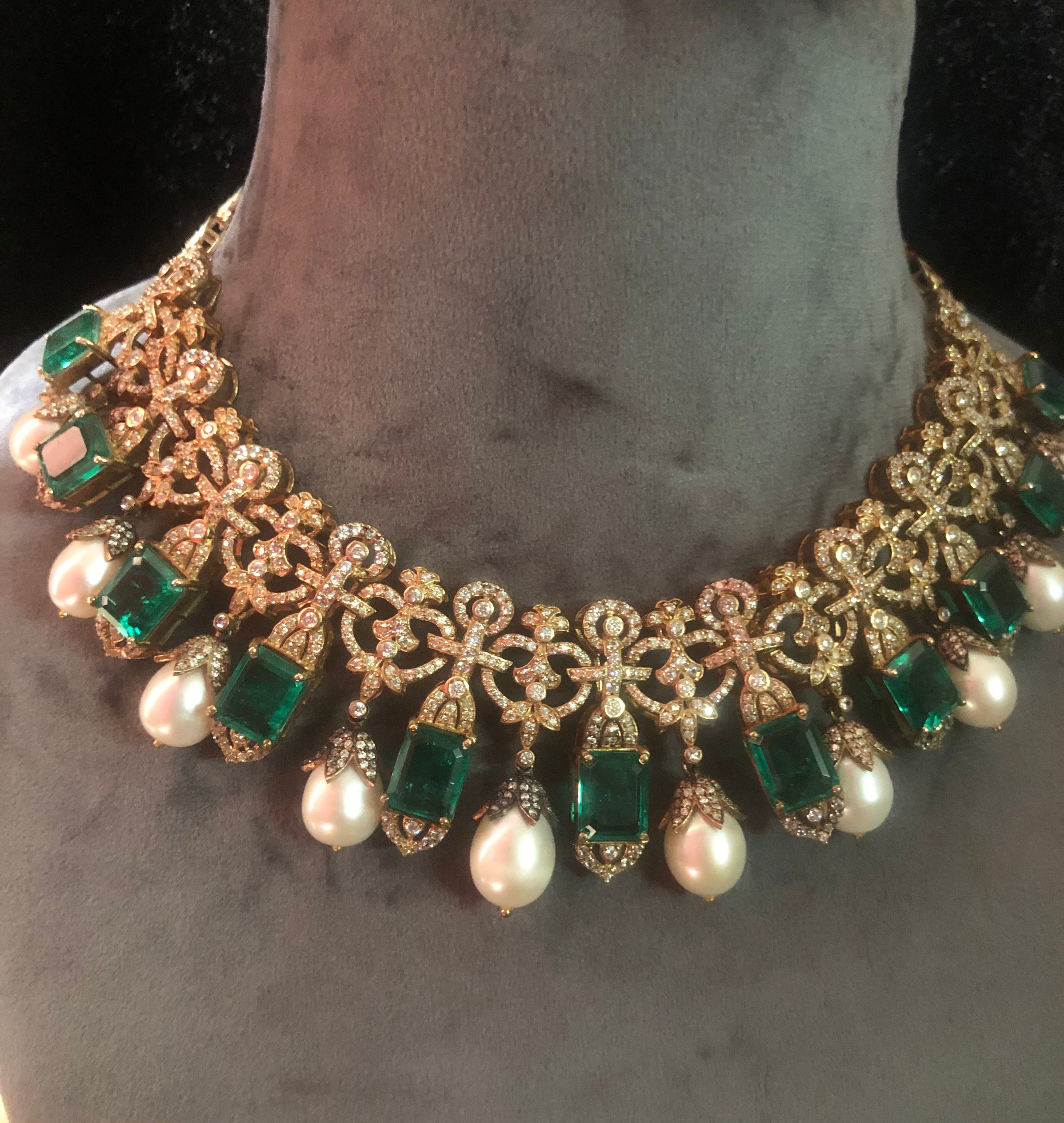 925 Silver Tamannah Modern Polki Emerald Necklace - Amrrutam Jewellery