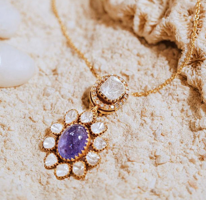 925 Silver Tanzanite Uncut Diamond Pendant Necklace - Amrrutam Jewellery