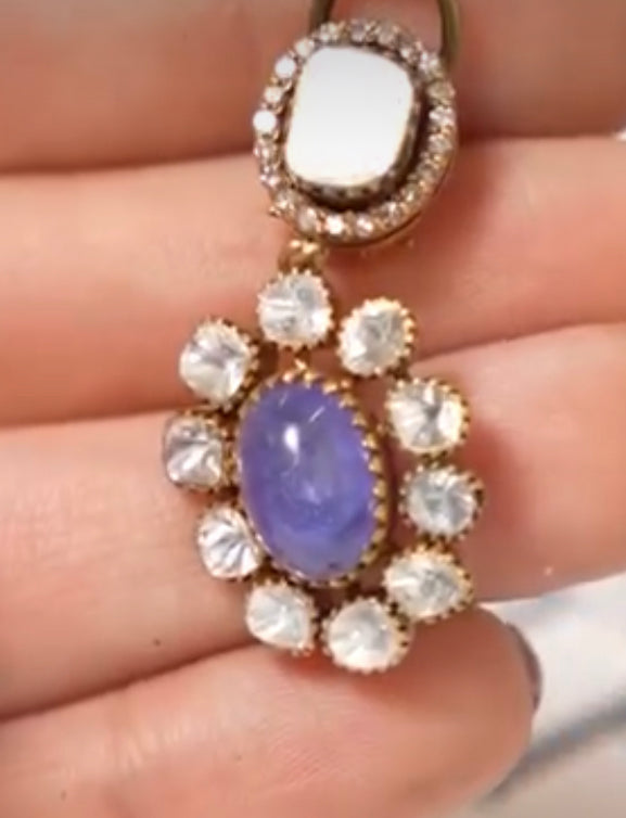 925 Silver Tanzanite Uncut Diamond Earring - Amrrutam Jewellery