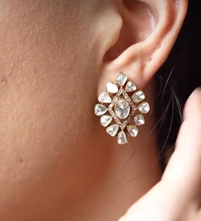 925 Silver Malti Uncut Diamond Stud Earring - Amrrutam Jewellery