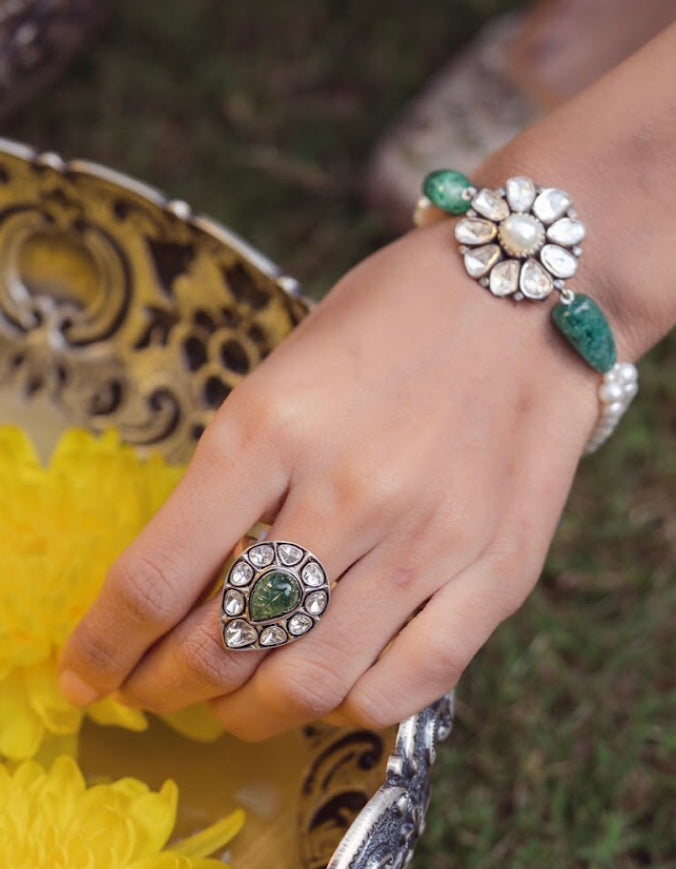 925 Silver Amaira Pastel Uncut Diamond Pearl Bracelet - Amrrutam