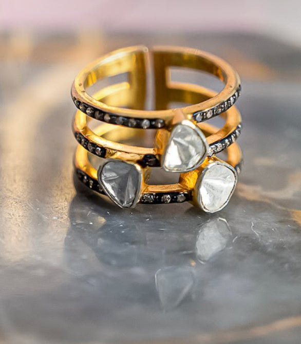 925 Silver Spiral Uncut Diamond Ring - Amrrutam