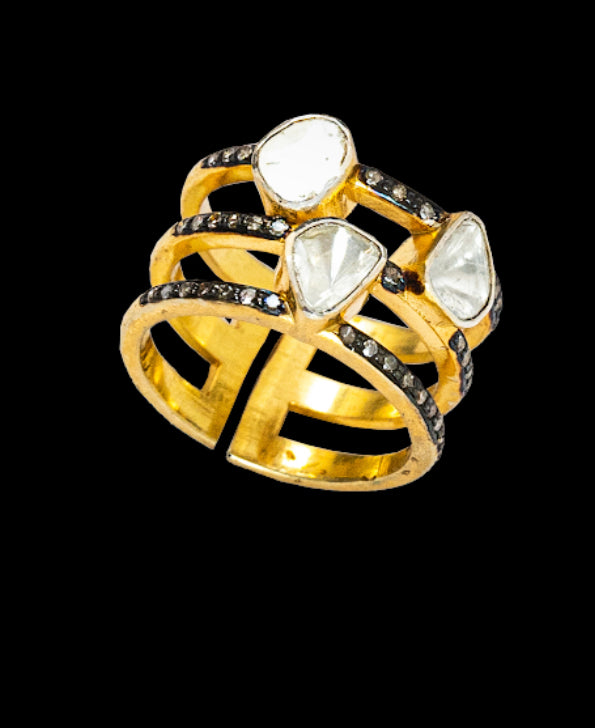 925 Silver Spiral Uncut Diamond Ring - Amrrutam