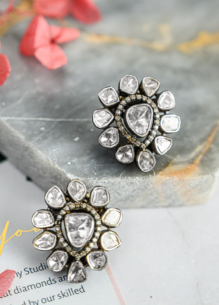 925 Silver Blarca Uncut Diamond Stud Earrings - Amrrutam