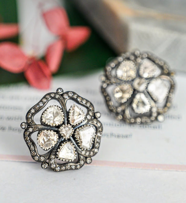 925 Silver Kyra Uncut Diamond Bold Stud Earrings - Amrrutam