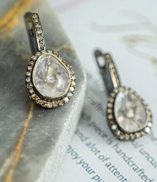 925 Silver Aliya Uncut Diamond Drop Earrings - Amrrutam