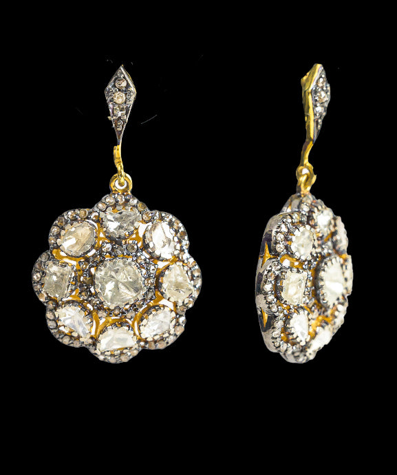 925 Silver Mehran Floral Uncut Diamond Drop Earrings - Amrrutam