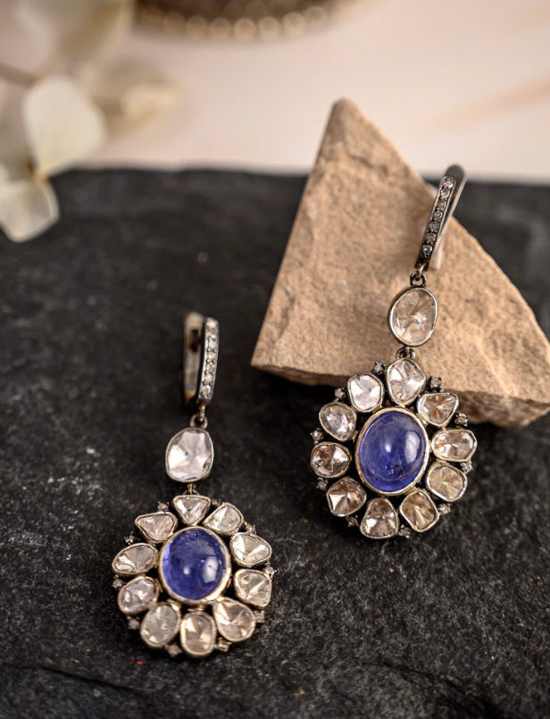 925 Silver Paulami Uncut Diamond Drop Earrings - Amrrutam