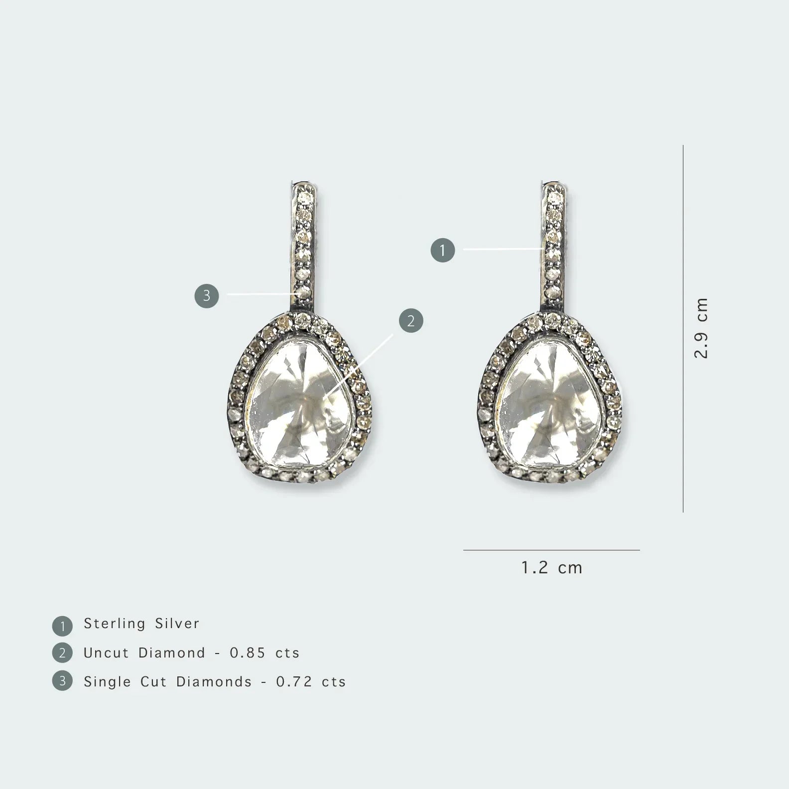 925 Silver Aliya Uncut Diamond Drop Earrings - Amrrutam