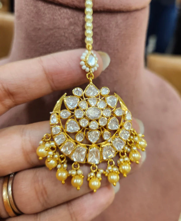 925 Silver Savisha Festive Polki Maangtika - Amrrutam