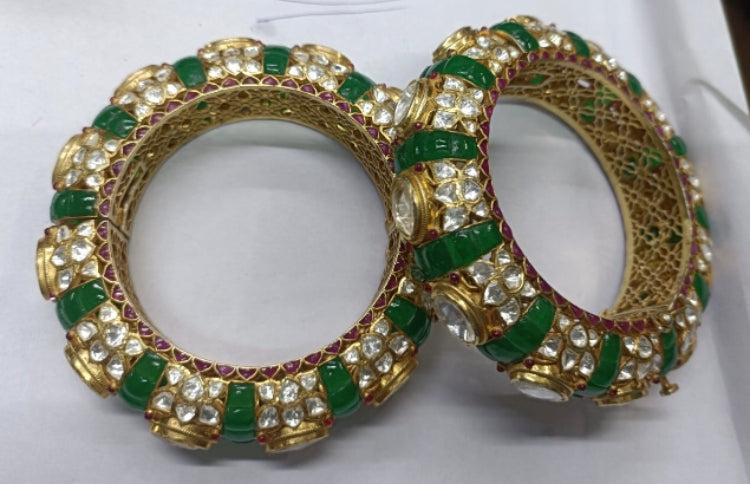 925 Silver Vrinda Polki Bangle Set - Amrrutam Jewellery