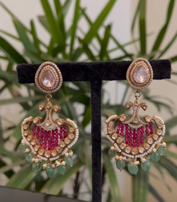 925 Silver Kanvar Polki Chandbali Earring - Amrrutam