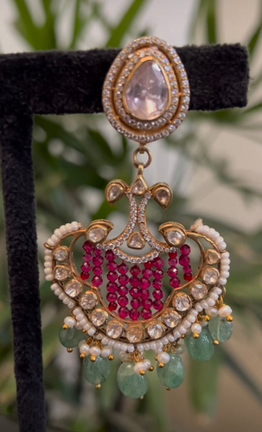 925 Silver Kanvar Polki Chandbali Earring - Amrrutam