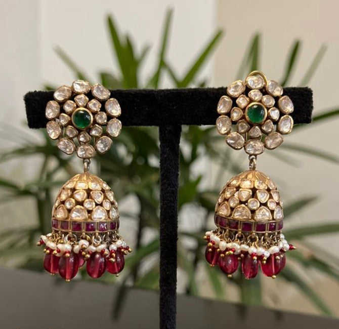 925 Silver Vadeiya Polki Jhumka Earring - Amrrutam