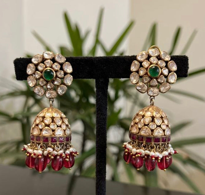 925 Silver Vadeiya Polki Jhumka Earring - Amrrutam