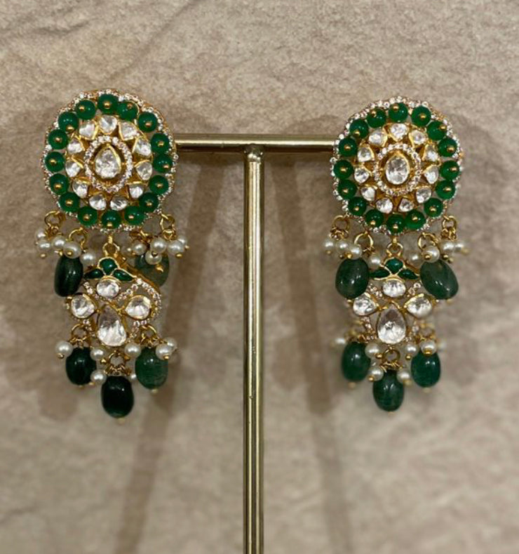 925 Silver Namasya Green Polki Earrings - Amrrutam