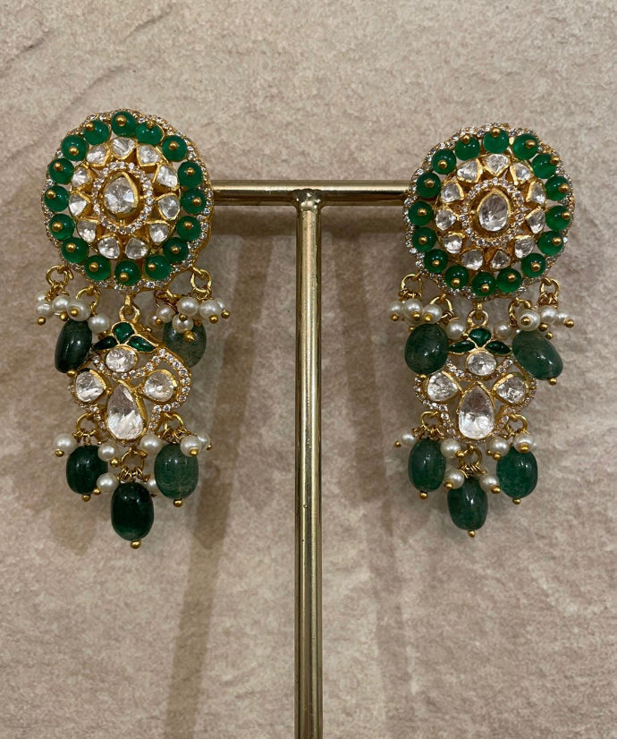 925 Silver Namasya Green Polki Earrings - Amrrutam