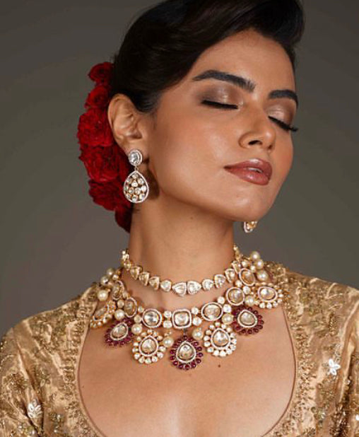 925 Silver Dainik Ruby Polki Choker Necklace - Amrrutam