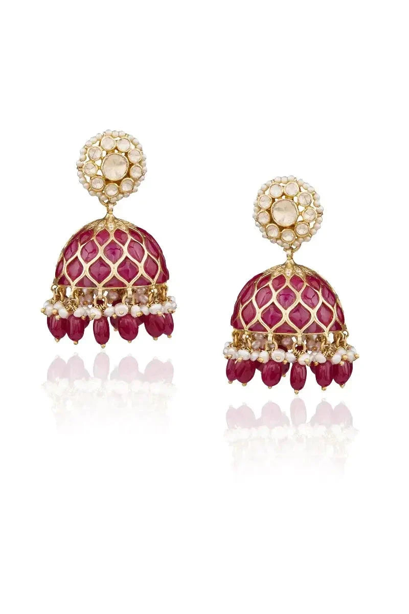 925 Silver Polki Jhumka Earrings - Amrrutam