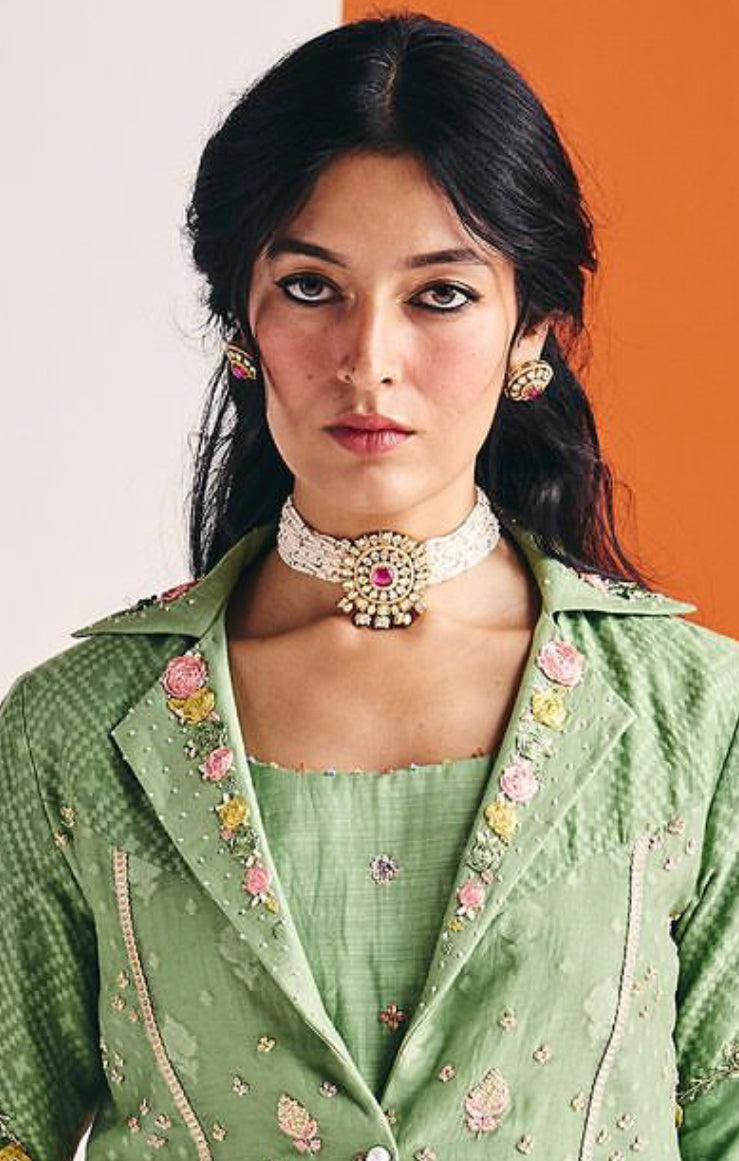 925 Silver Agastya Polki Choker Necklace Set - Amrrutam Jewellery