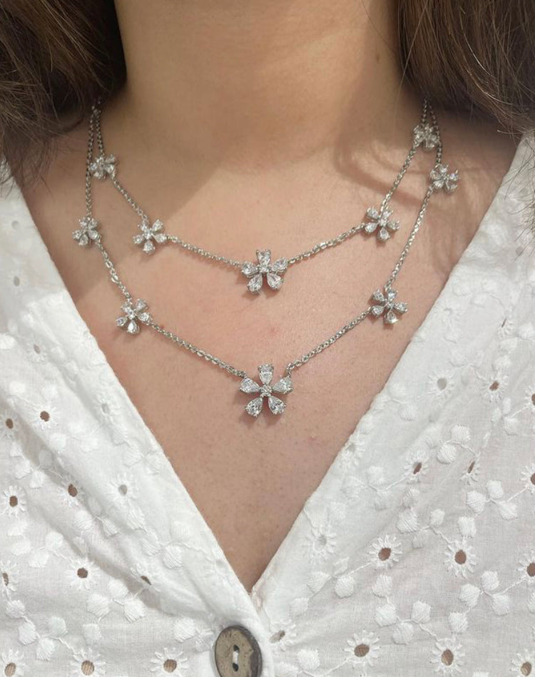 925 Silver Floral Double Layer Necklace - Amrrutam