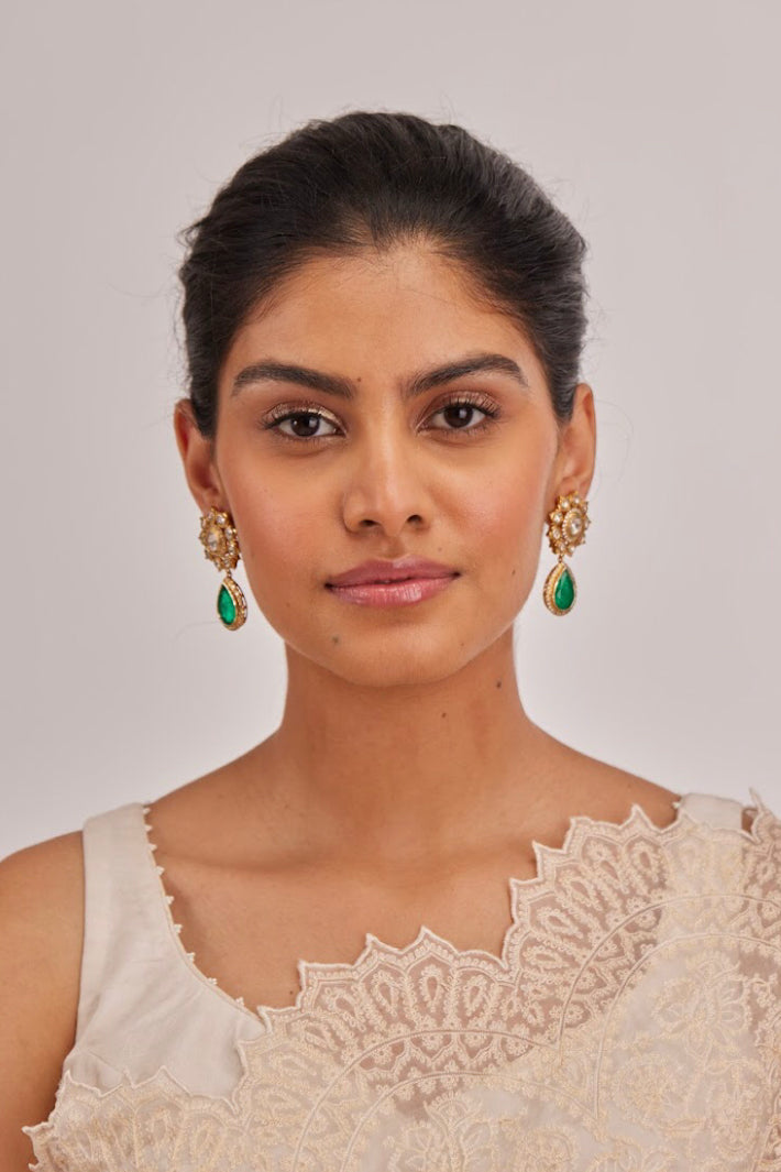 925 Silver Amaatra Emerald Drop Earring - Amrrutam
