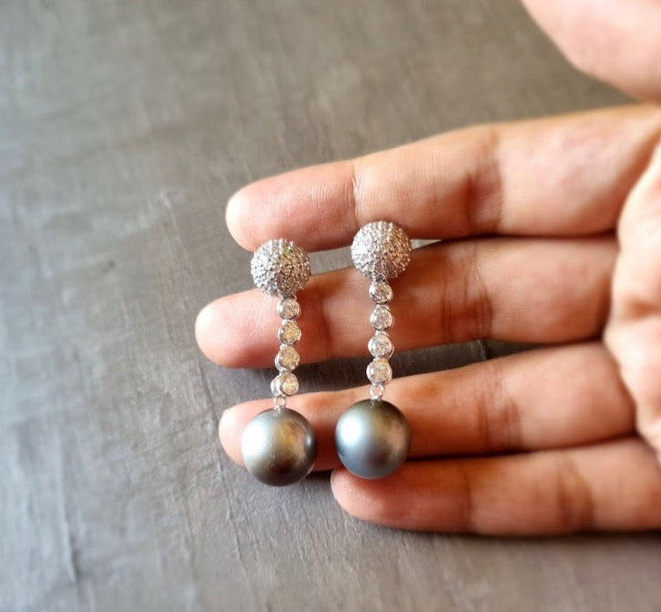 925 Silver Astra CZ South Sea Pearl Cocktail Necklace Set - Amrrutam