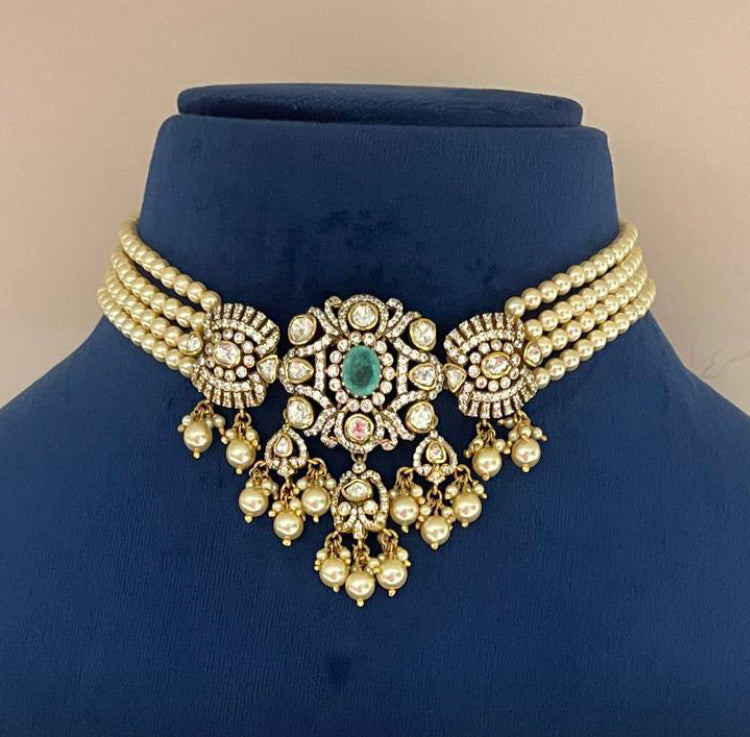 925 Silver Amanta Polki Choker Necklace - Amrrutam Jewellery