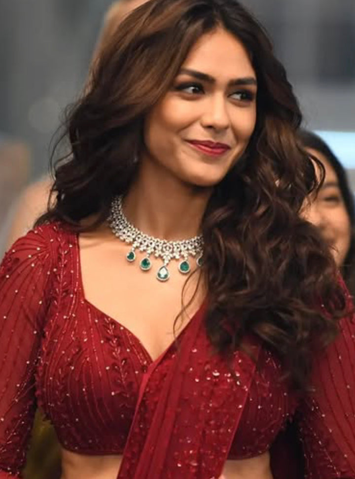 925 Silver Mrunalini CZ Emerald Necklace - Amrrutam Jewellery