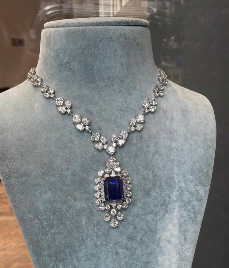 925 Silver Doriti Blue Cocktail Necklace - Amrrutam