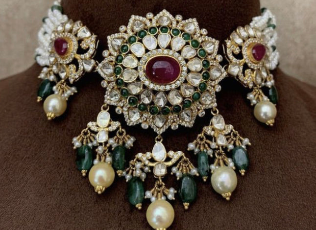 925 Silver Kairav Polki Necklace - Amrrutam Jewellery