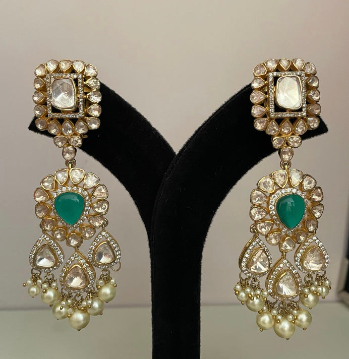925 Silver Beghum Polki Bridal Choker Necklace Set - Amrrutam Jewellery
