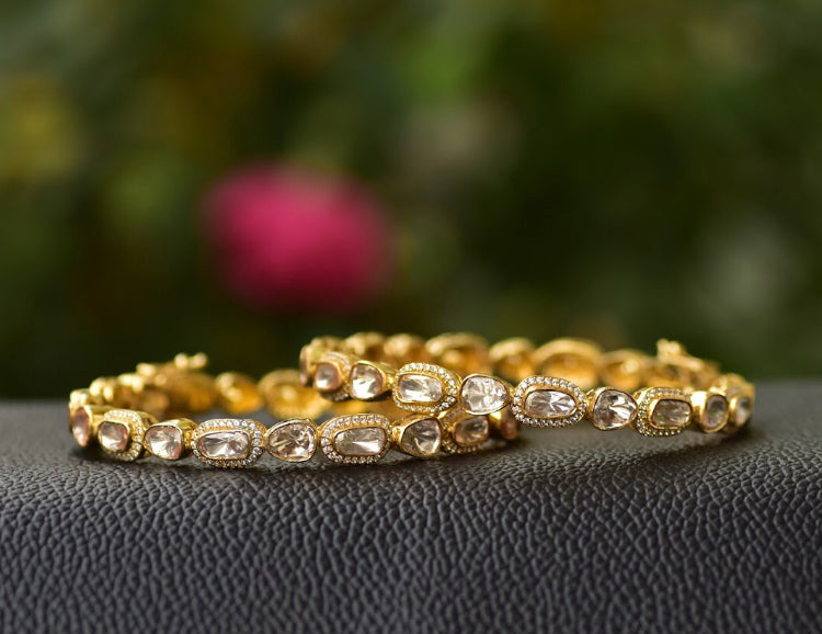 925 Silver Shanaya Polki Bangle Set - Amrrutam Jewellery