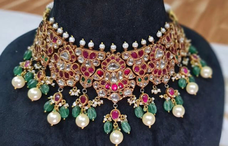 925 Silver Mirza Jadau Polki Choker - Amrrutam Jewellery