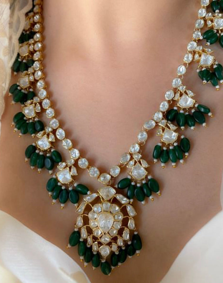 925 Silver Jhallar Polki Necklace - Amrrutam