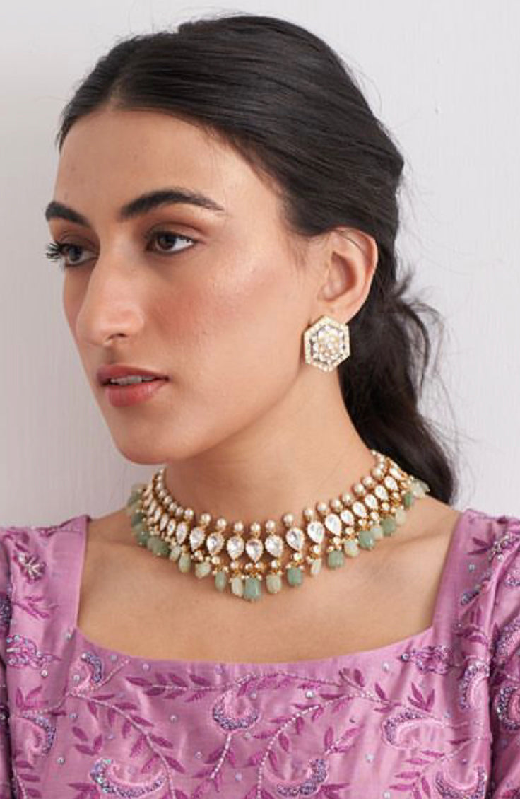 925 Silver Gulnaz Polki Choker Necklace - Amrrutam