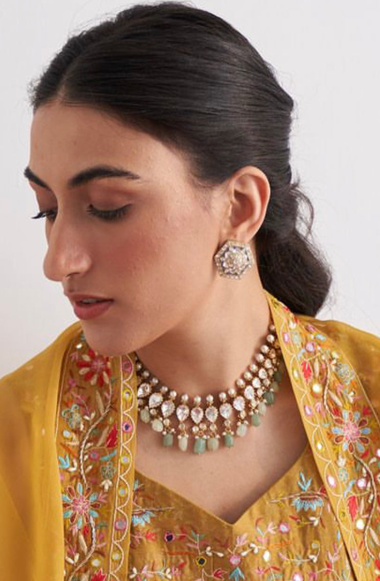 925 Silver Gulnaz Polki Choker Necklace - Amrrutam