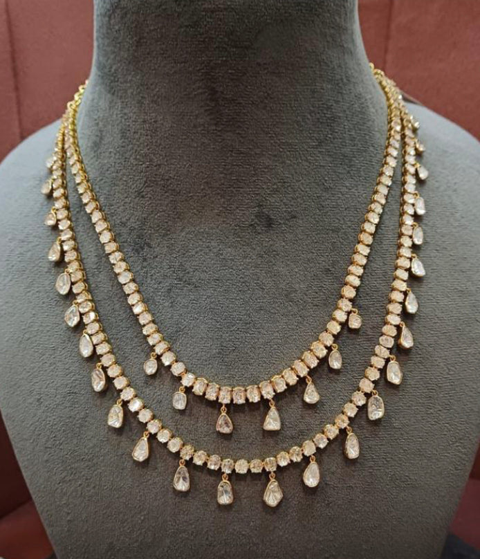 925 Silver Tanaira Double Layer Polki Necklace