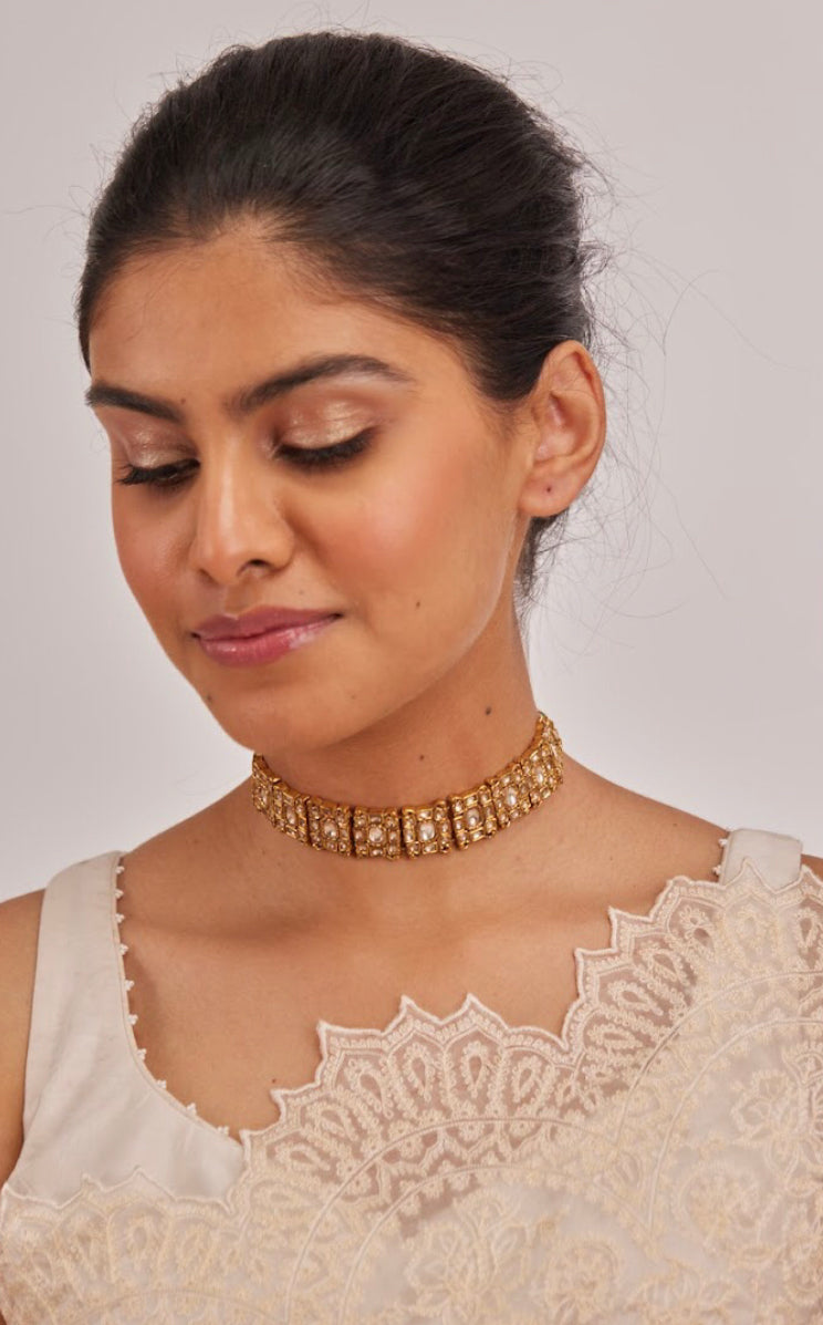 925 Silver Delicate Polki Choker Necklace