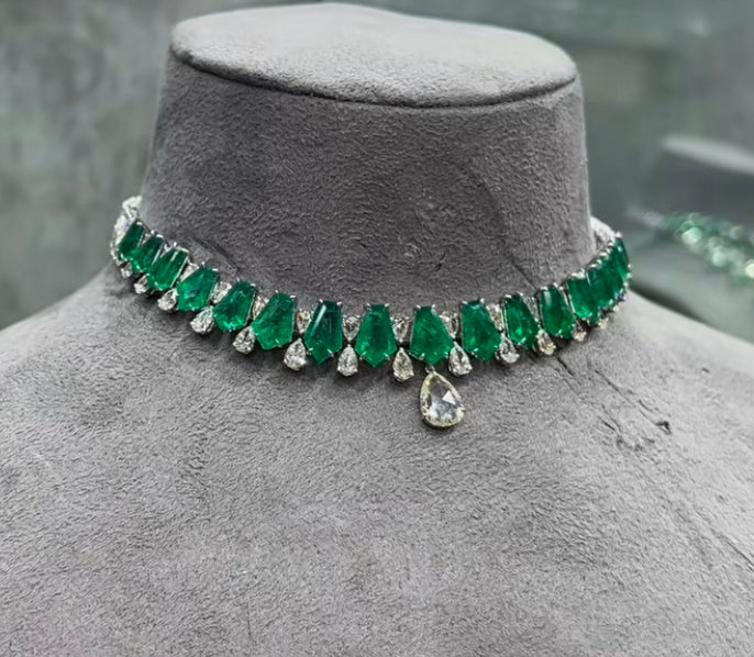 925 Silver Emerald Swarovski Choker - Amrrutam Jewellery