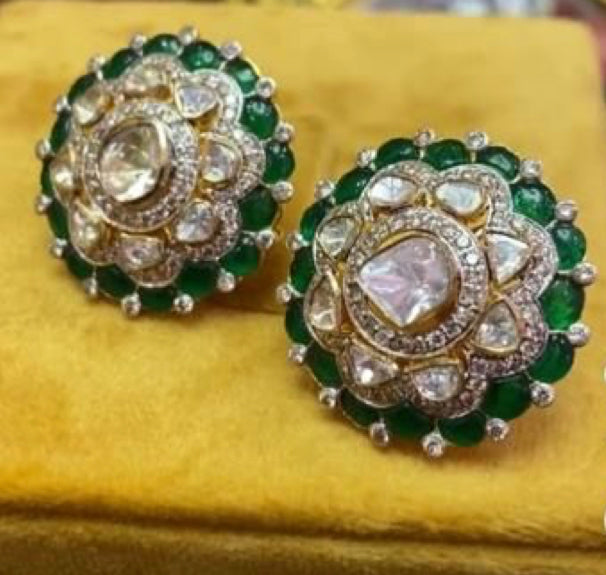 925 Silver Sara Polki Earrings - Amrrutam Jewellery