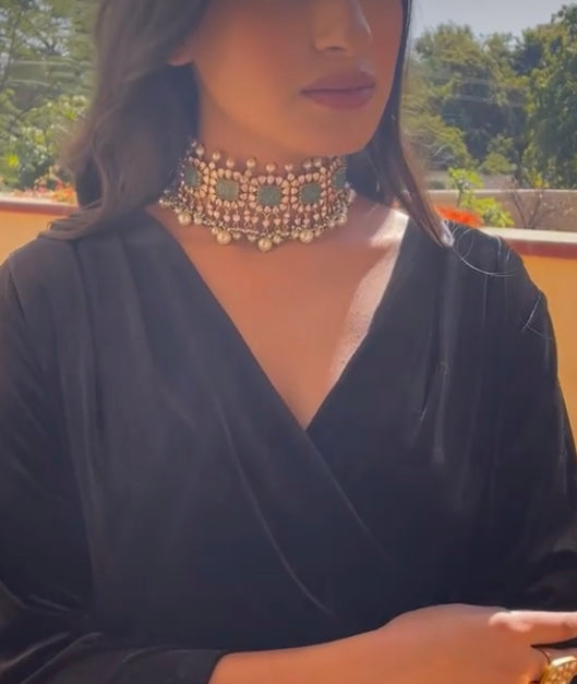 925 Silver Vasika Polki Choker Necklace - Amrrutam