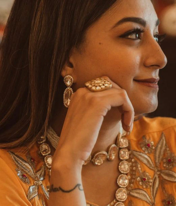 925 Silver Vilaya Polki Drop Earring - Amrrutam