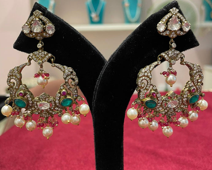 925 Silver Veera Victorian Polki Earring - Amrrutam Jewellery